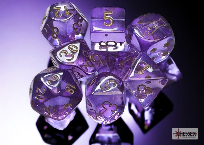 CHX 30059 Lab Dice Translucent Lavender/gold Polyhedral Dice Set
