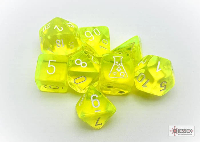 CHX Lab Dice Neon Yellow/white Polyhedral Dice Set