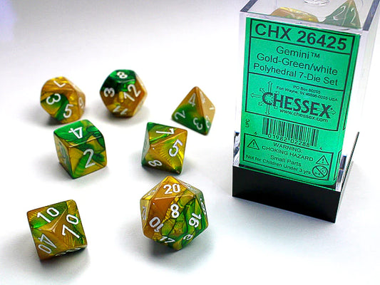 Chessex: Gemini Gold-Green/White Polyhedral 7-Die Set (CHX26425)
