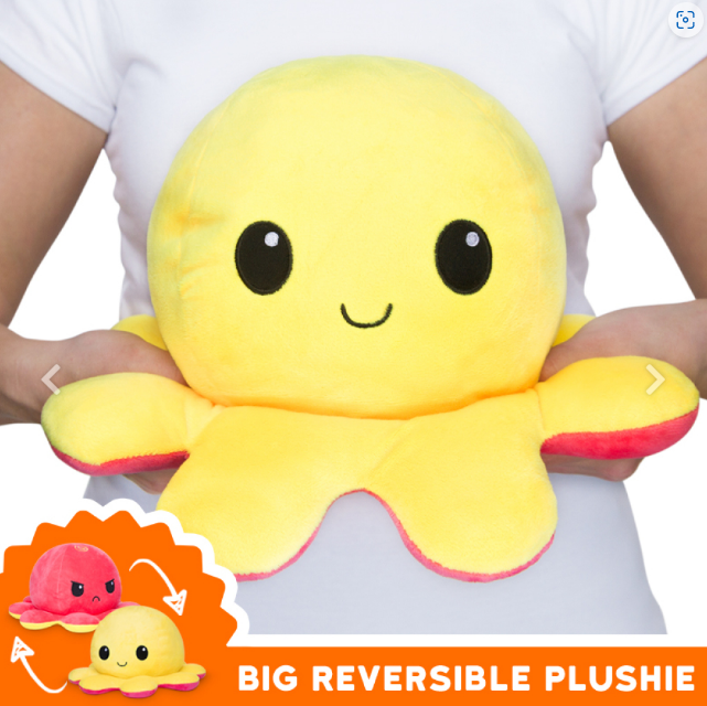 BIG REVERSIBLE OCTOPUS PLUSHIE [Happy + Angry] [Yellow + Red]