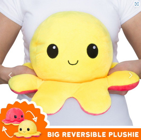 BIG REVERSIBLE OCTOPUS PLUSHIE [Happy + Angry] [Yellow + Red]